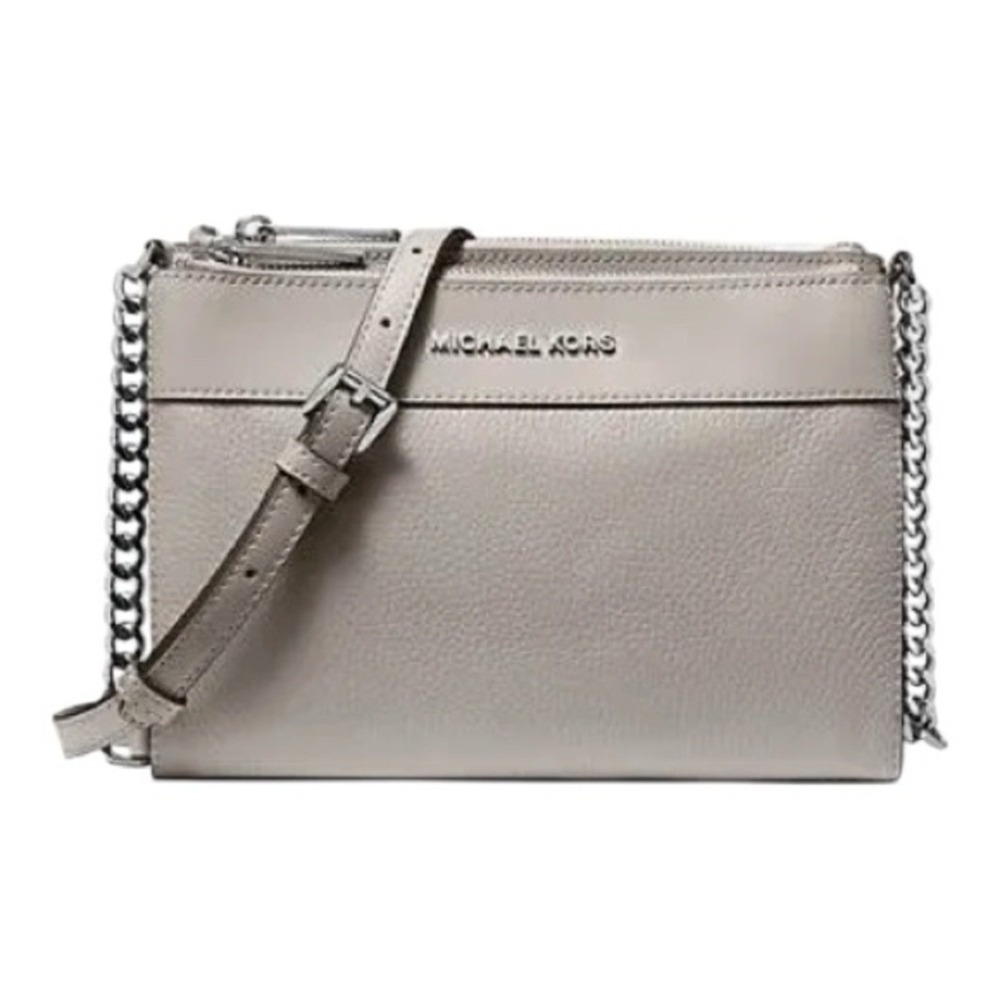 Michael Kors‎ Adele Grey Pebbled Leather Triple Gusset Crossbody Bag Silver HW